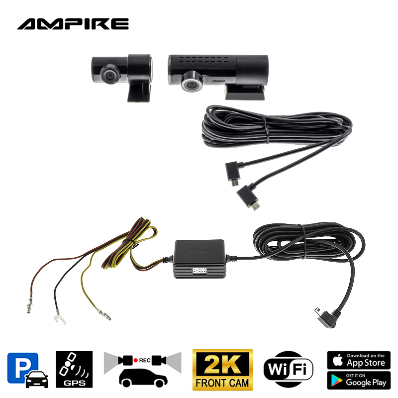 AMPIRE dual dashcam, 2K front camera and AHD rear camera, WLAN and GPS
